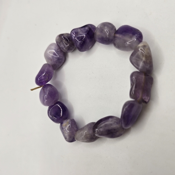 Estate Jewelry - Chunky Amethyst Tumbled Stone Bead Stretch Bracelet